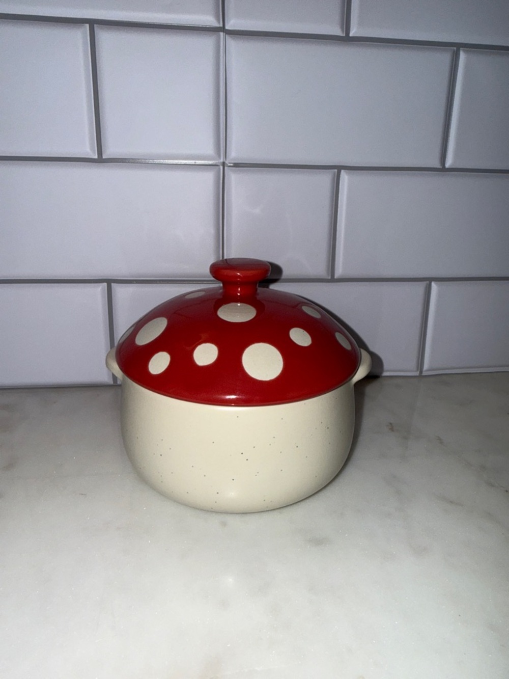 Ceramic Mushroom Soup Crock- Red